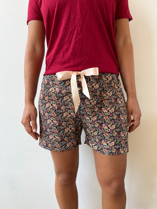 Margot Red and Tan Silk Shorts